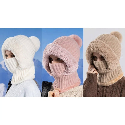Women's knitted 3-in-1 cold-proof hat