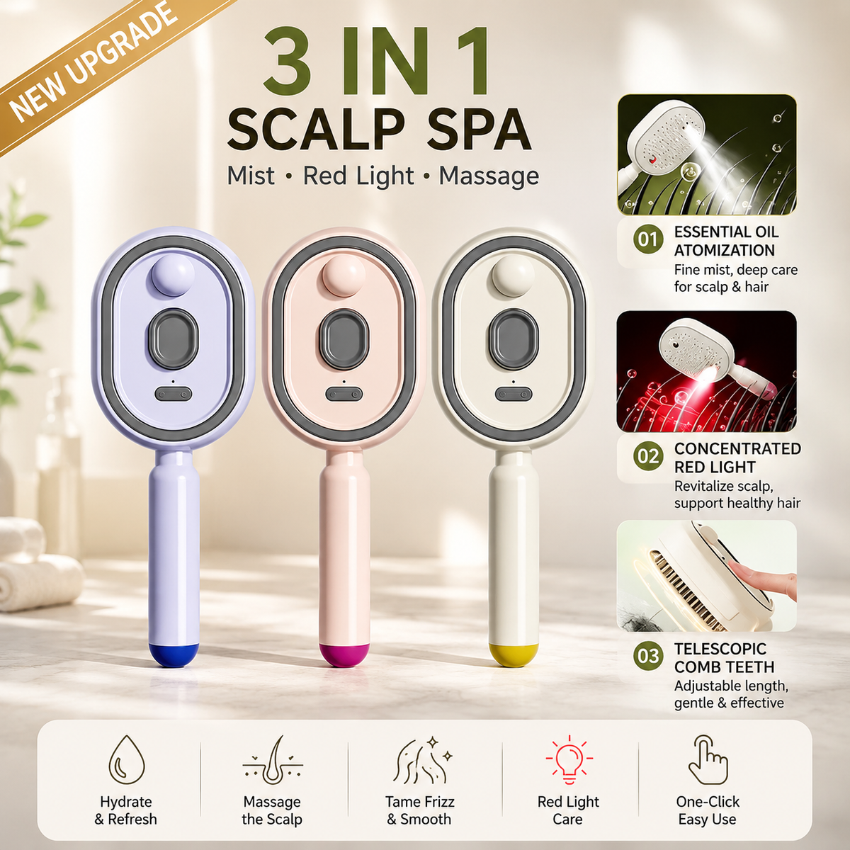 5-in-1 Mist Massage Comb For Dry, Frizzy Hair