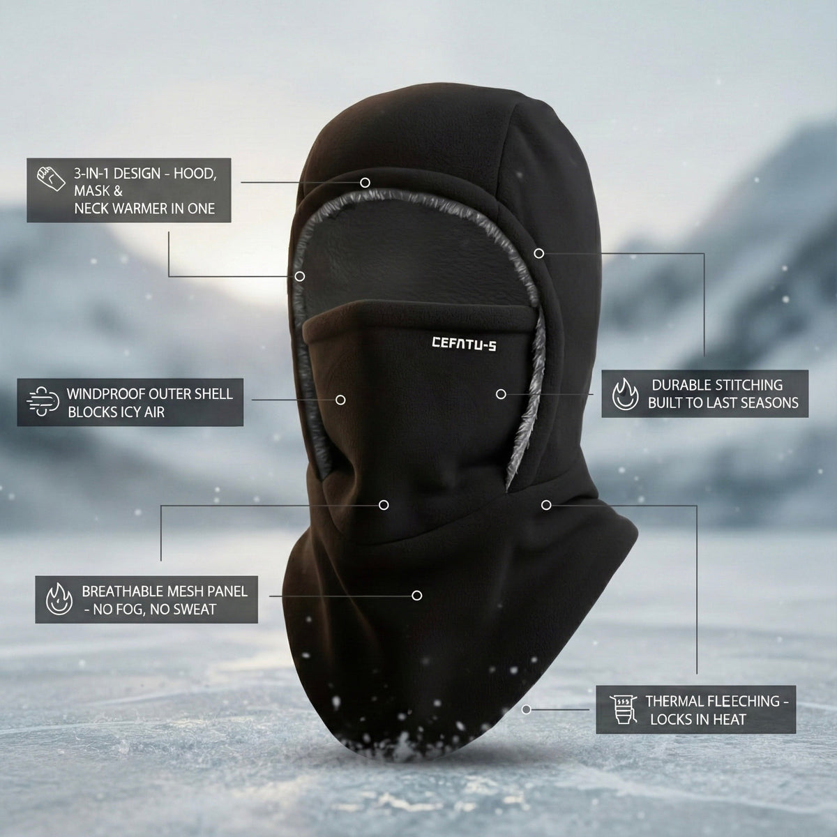 CQGCQGQ – Windproof 3-in-1 Winter Hat, Mask & Neck Warmer