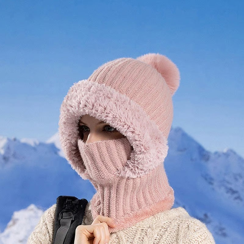 Women's knitted 3-in-1 cold-proof hat