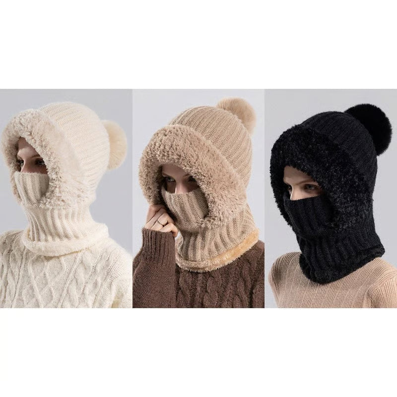 Women's knitted 3-in-1 cold-proof hat