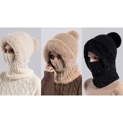 Women's knitted 3-in-1 cold-proof hat
